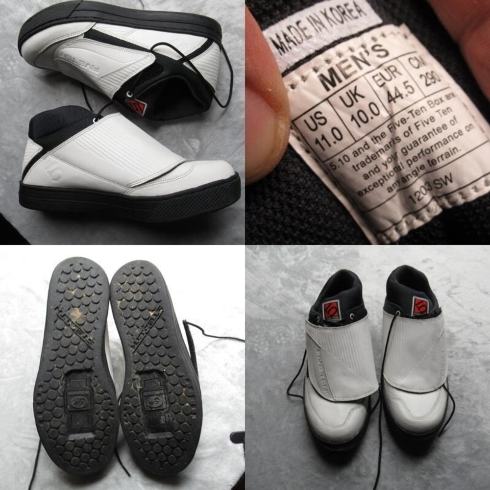 5.10 Cycling Shoes Men 11 White Leather Flat Pedal SPD Clipless Heavyweight